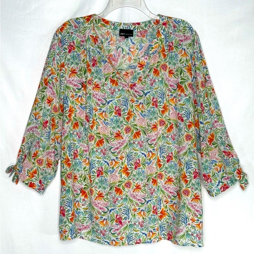 JNY Jones New York Floral Botanical Print Blouse Lightweight Spring Summer Sz 1X